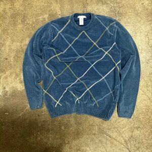 Geoffrey Beene Sweater Mens Size Large Blue Geometric Argyle Vintage Classic Cre